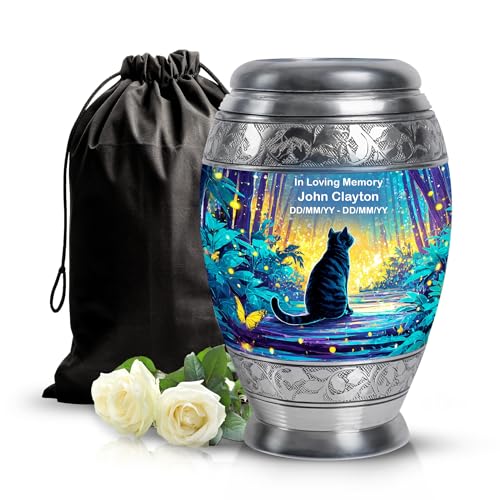 Custom Cat Urn for Ashes Burial Cremation Urn for Mom & Dad 10 Inch Large | Burial Cremation Urn for Mom & Dad Ashes, Urns for Human Ash Adult Female, Adult Urn for Human Ashes Men - color: Mon-cat