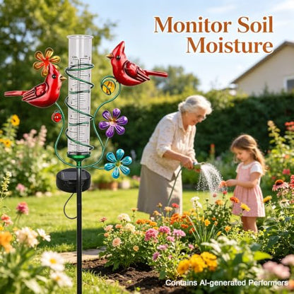 Rain Gauges Outdoors Best Rated, Cardinal Rain Measure Gauge | Freeze Proof Adjustable Height Large Rain Measuring Tool for Garden Yard Fence - color: Cardinal