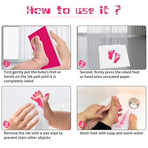 Ink Pad, 5x4'' Washable Non-Toxic Ink Stamp Pad for Baby Footprint Handprint, Pink - color: Pink