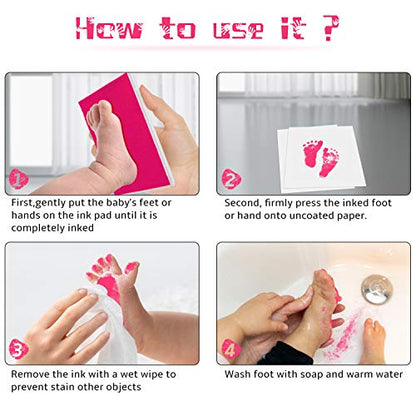 Ink Pad, 5x4'' Washable Non-Toxic Ink Stamp Pad for Baby Footprint Handprint, Pink - color: Pink