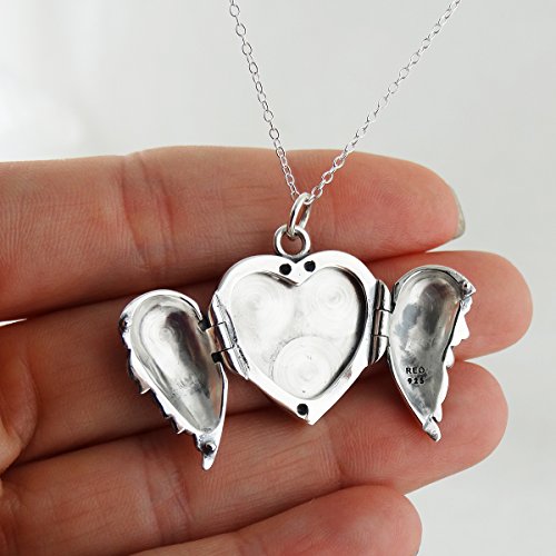 FashionJunkie4Life Sterling Silver Locket Necklaces for Women, 18" Cable Chain - color: Small Angel Wings