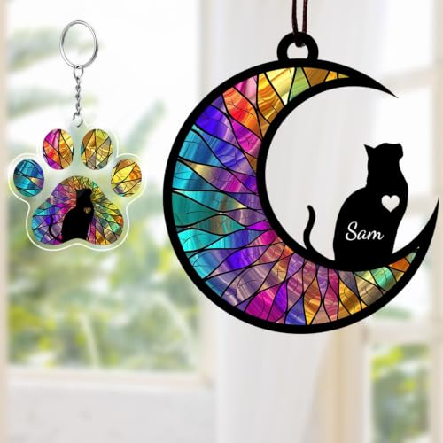 Custom Cat Memorial Suncatcher, Personalized with Name and Breed, Loss of Pet Sympathy Gift for Cat Lovers, Stained Glass Look Acrylic Ornament - color: #2 Cat Suncatcher