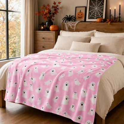 Halloween Blanket Cute Pink Ghost Throw Blankets Gift for Women Men 50"X60" - color: Cute Ghost