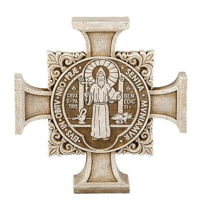 Christian Brands Avalon Gallery Saint Benedict Stepping Stone Cross, Stone Resin Garden Décor, 11" Square
