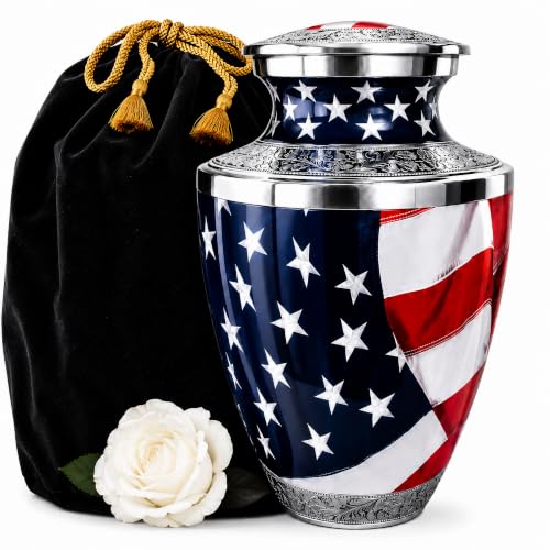 American Flag Urn for Ashes Adult Male – Large Patriotic Cremation Urn for Human Ashes Adult Man & Women – Memorial Funeral Urn for Home Display, or Burial - color: American Flag, size: Adult Large