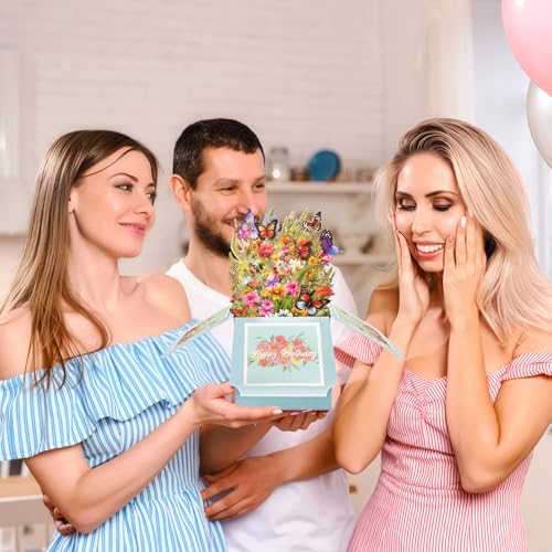 Pop Up Card, Wildflowers & Butterflies Birthday Card for Women | 3D Box Greeting Card for Mom, Wife, Daughter, Sister, Happy Birthday Gifts for Women, Blank Notecard & Envelope - color: Happy Birthday Wildflowers