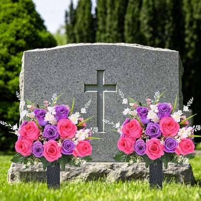 MARTINE MALL 2 Sets Artificial Cemetery Flowers for Grave, (Colorful)