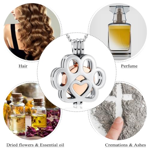 Oinsi Pet Cremation Jewelry For Ashes For Dog/Cat Paw Stainless Steel Memorial Locket Urn Necklace Inside Mini Case Keepsake Cremation Jewelry Women Men - color: Silver-Rose gold