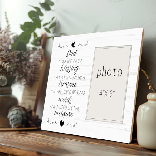 Dad Memorial Picture Frames, Memorial Photo Frame for Loss of Father, Sympathy Bereavement Gifts, Remembrance of Father, Dad Loss Condolence Gift (4x6 Inch Photo) - color: loss of dad