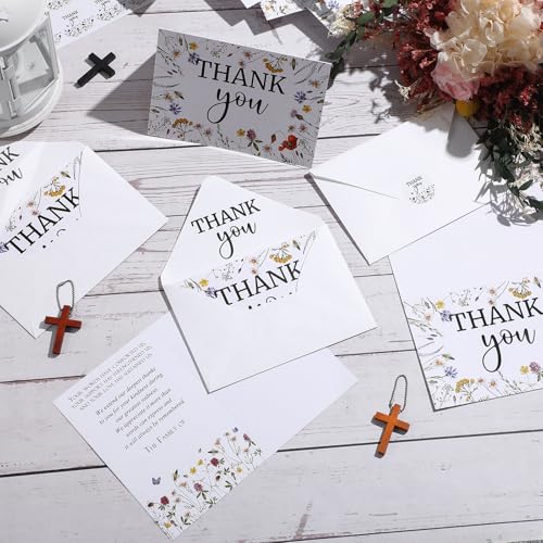 Fumete 50 Set Funeral Thank You Cards, Wildflowers - style: Wildflowers