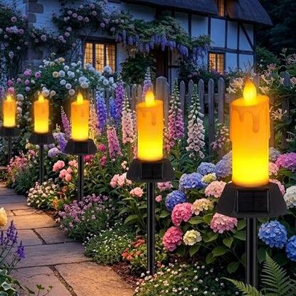 Flameless Grave Candles for Cemetery, Memorial Remembrance Climbing Flame Candles, Solar Powered Waterproof Outdoor Plastic Pillars for Garden Yard Pathway (4 Pack) - size: 4 Pack
