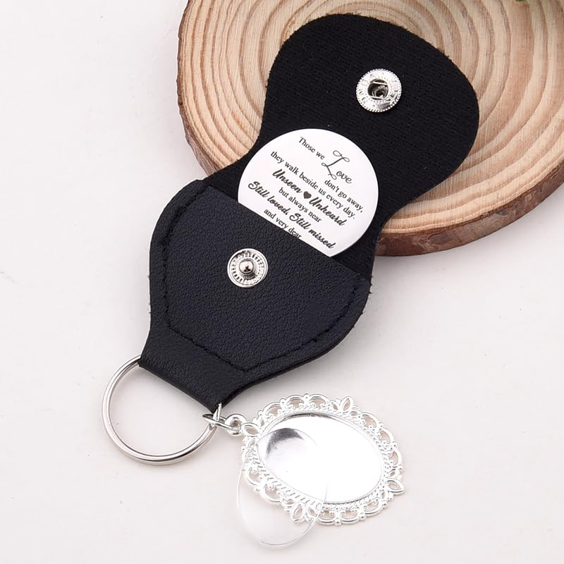 Custom Memorial Pocket Hug Coin with Photo Charm Keychain Sympathy Gifts | Memorial Gifts for Loss of Loved One, Bereavement Gift With Black Leather Keychain, Picture Frame Keychain, Handbag Bag Charm - color: Love Unseen
