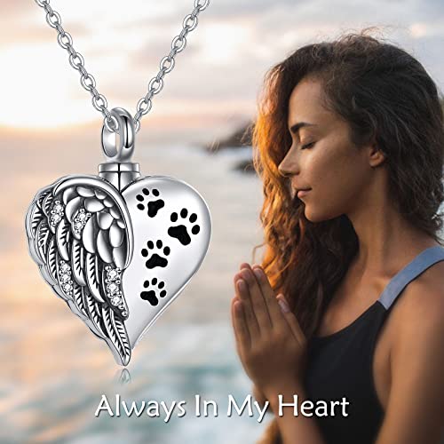 YFN Urn Necklaces for Ashes Sterling Silver Heart Urn Necklaces for Ashes Cremation Memory Jewelry for Women Men - style: pet wings urn necklace
