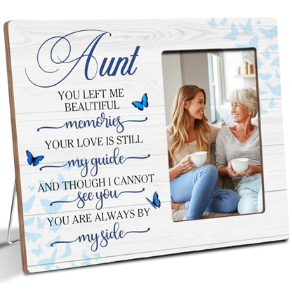 Aunt Memorial Bereavement Wooden Picture Frame Gifts for Loss of Aunt, Always By My Side Sympathy Gifts for Loss of Auntie, Fits 4x6 Photo Frame - color: Blue-aunt