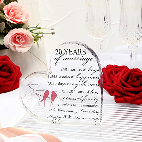 Qunclay 20th Marriage Gift for Parents Couple 20 Years Wedding Anniversary Souvenir Heart Marriage Keepsake Wedding Anniversarys Decorations for Women Men Mom Husband Wife He She Friend Grandparents - style: 20th