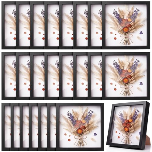 Geetery 24 Pack 8x8 Shadow Box Small Shadow Box Bulk Display Case Wood Picture Frame with Acrylic for Photos Dried Flower Tickets Memorabilia Wedding Bouquets Awards (Black) - color: Black, size: 8x8