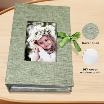 Photo Album 4x6 100 Pockets, Slip-in Picture Albums, Linen Cover Top Loader Vertical Pockets Albums for Baby, Kids Boy Girls, Wedding, Family, Anniversary, Grass Green - color: Grass Green, size: 100 Pockets white Bandage