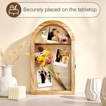 DGWJSU Shadow Box Frame 10x16 Large Shadow Boxes Display Cases with Linen Back and Removable Shelves, Picture Frame Wedding Bouquet Memorabilia Medals Photos Memory Box for Keepsakes, Carbonized Brown - color: Carbonized Brown