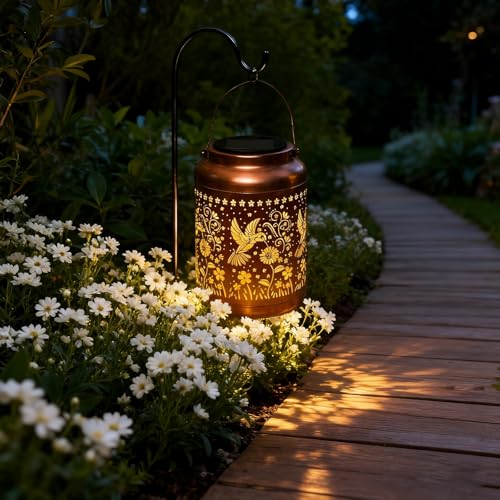 Hummingbird Solar Lanterns Outdoor Garden Decor Solar Lights Waterproof Hummingbird Decorative Hanging Metal Lights Gardening Gifts for Women Mom Grandma Outside Yard, Patio, Backyard, Farm - style: Hummingbird