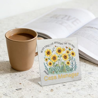 Stainless Steel Desk Plaque with Sunflower Design, Inspirational Gift for Case Manager, Meaningful Appreciation Gift for Case Manager, Encouraging Desk Decor for Office HDESK15 - style: Case Manager