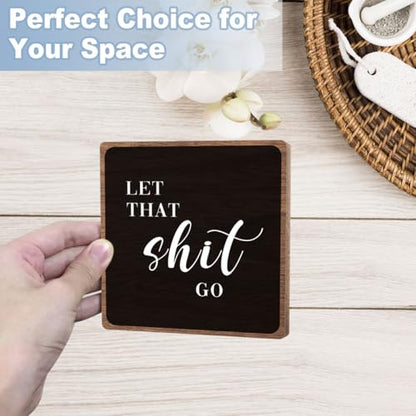Funny Bathroom Sign Decor, Rustic Gag Gifts for Women Men, 5×5 | Humorous Quotes Guest Toilet Farmhouse Plaque, Stress Relief Restroom Decor, Wooden Sign Iron with Stand Decorations - style: That go