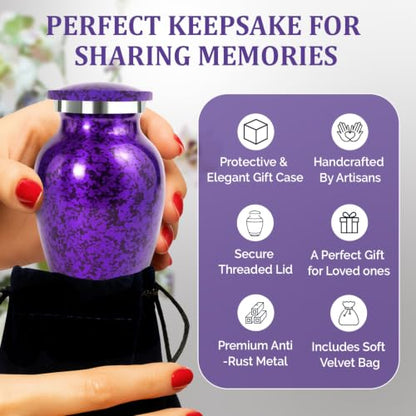 Small Urns for Human Ashes - Elegant Keepsake Cremation Urns - Purple - color: Purple