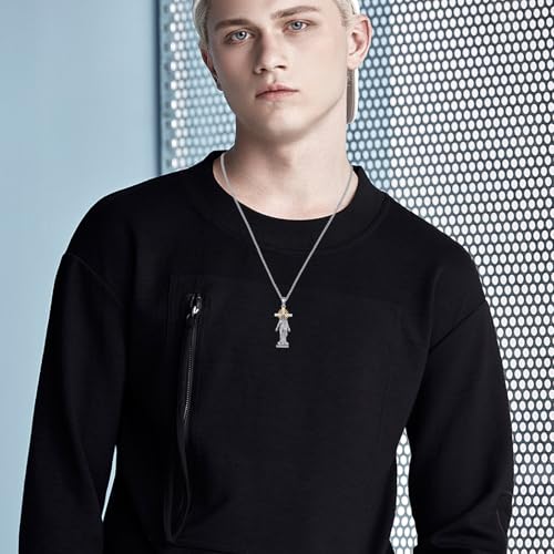 Crucifix Necklace for Men 925 Sterling Silver Jesus Cross Necklace Crucifix Cross Pendant Protection Jewelry for Men Women - style: B03-Hanging Cross-Sun