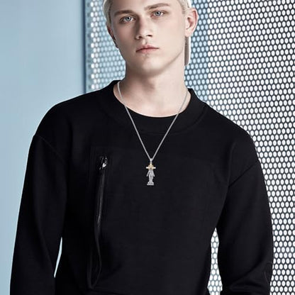 Crucifix Necklace for Men 925 Sterling Silver Jesus Cross Necklace Crucifix Cross Pendant Protection Jewelry for Men Women - style: B03-Hanging Cross-Sun