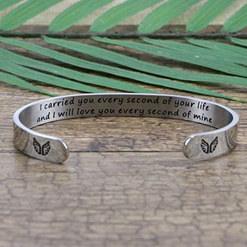 Memorial Gifts for Loss of Mom Dad In Memory of Jewelry Sympathy Bracelet | Bereavement Cuff Secret Message Engraved Grief Gifts for Women - style: Miscarriage Gifts- I carried you every second of your life and I will love you ever second of mine