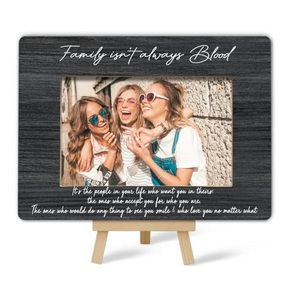 Best Friend Picture Frame, Family Isn't Always Blood Friends Picture Frame, Rustic Black Family Photo Frames, Bestie Birthday Graduation Friendship Gifts Ideas, Home Office Tabletop Decor-f05 - size: Family Isn't Always Blood-05