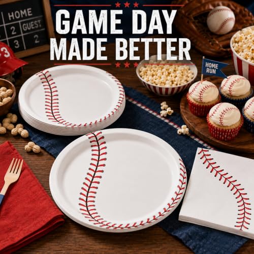 40 Pcs Baseball Plates and Napkins Set, Large 9 Inch Party Plates - color: Baseball