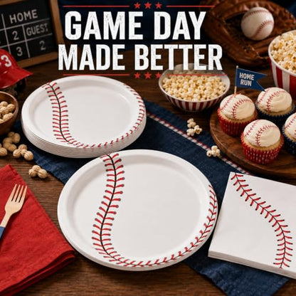 40 Pcs Baseball Plates and Napkins Set, Large 9 Inch Party Plates - color: Baseball
