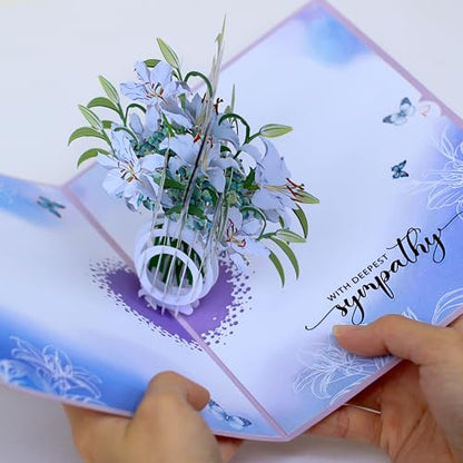 Paper With Deepest Sympathy Card, Lily Pop Up Card, Loss of Loved One, Pet, Mom, Dad, Child, Thinking Of You, Condolence, Bereavement, Grief, Greeting Card with Envelope (Lily) - color: Lily Sympathy