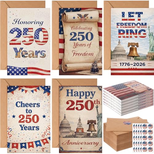 Eaasty 50 Sets 250th Anniversary Greeting Cards with Envelopes Stickers - style: 250th Anniversary