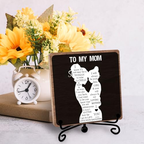 To My Mom Decor, Mother Appreciation Gift for Women, Heartwarming Sign | Mother Thanks Keepsake from Son Daughter, Thank You Mom Wooden Sign Tabletop, Mothers Day Birthday Gifts, Home Office Decor - style: To my mom