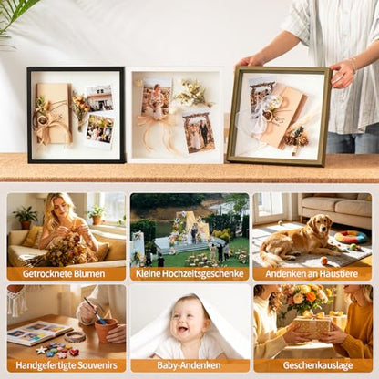12x12 Shadow Box Frame with Ultra-Clear Glass & Soft Linen Back - color: White+high Definition Panel + Shatter-proof Packaging, size: 12x12