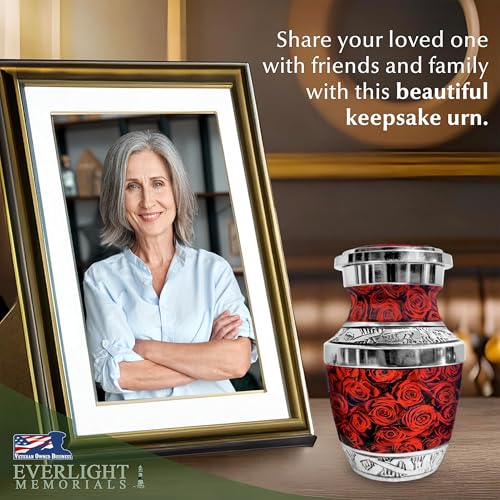 Red Roses Small Keepsake Urn for Ashes - color: Red Roses, size: Small