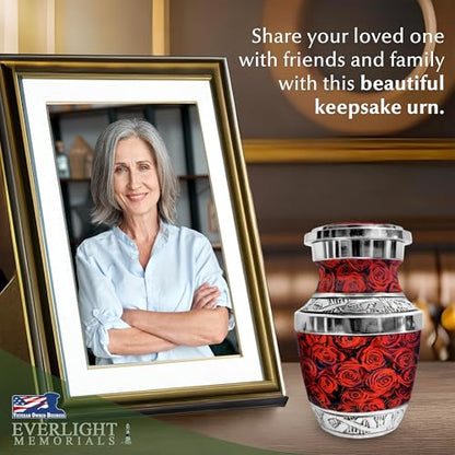 Red Roses Small Keepsake Urn for Ashes - color: Red Roses, size: Small