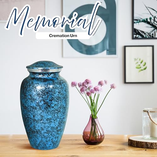 Alpha Living Home Cremation Urn for Human Ashes, Blue, Adult - color: Dark Blue/Silver/Black, size: Classic Marble 11"H x 6"W