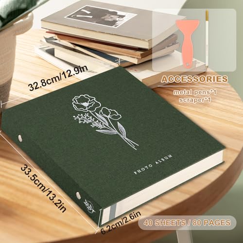 Lanpn Self Adhesive Photo Album Scrapbook 80 Pages, Linen Photos Albums DIY Sticky Magnetic Pages Holds 4X6 7x5 A5 Picture for Family Wedding Birthday (Large-40 Sheets/80 Pages, Green) - color: Green, size: Sticky Page (Large,80 Pages)
