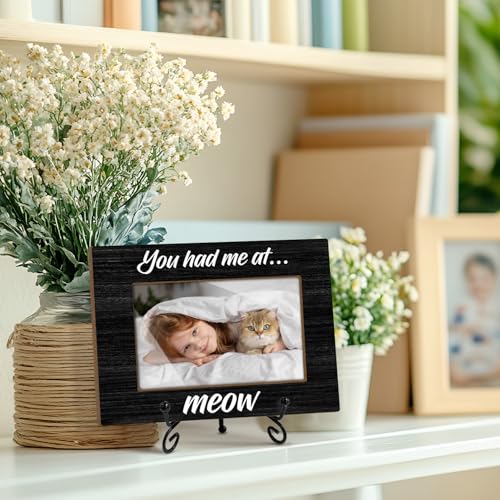 Yuansail You Had Me At Meow - Cat Picture Frame, Pet Lover Gifts Pet Memorial Gift, Cat Gifts For Women Men Friend, Photo Gift For Birthday Keepsake, 4x6 Picture Frame Wood Vertical -94 - color: paw-07
