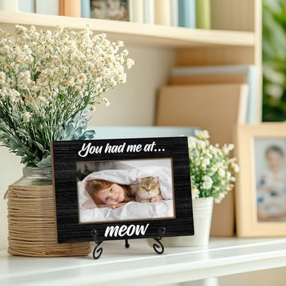 Yuansail You Had Me At Meow - Cat Picture Frame, Pet Lover Gifts Pet Memorial Gift, Cat Gifts For Women Men Friend, Photo Gift For Birthday Keepsake, 4x6 Picture Frame Wood Vertical -94 - color: paw-07