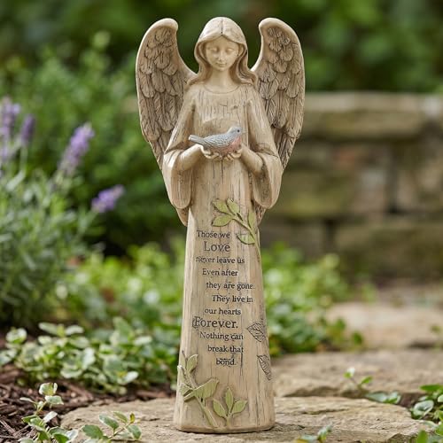 DUSVALLY Angel Statue Holding Bird – 10 Inch Resin Praying Angel Figurine - color: Bird