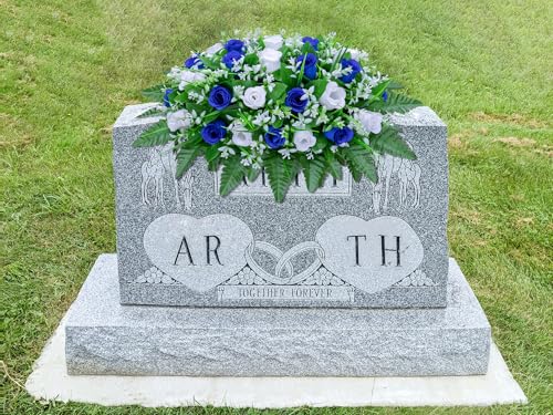 LVXINLI Artificial Cemetery Flowers Saddle-Shaped Tombstone Decorations Non-Fading UV-Resistant（Blue+White Saddle ） - color: Blue+white Saddle