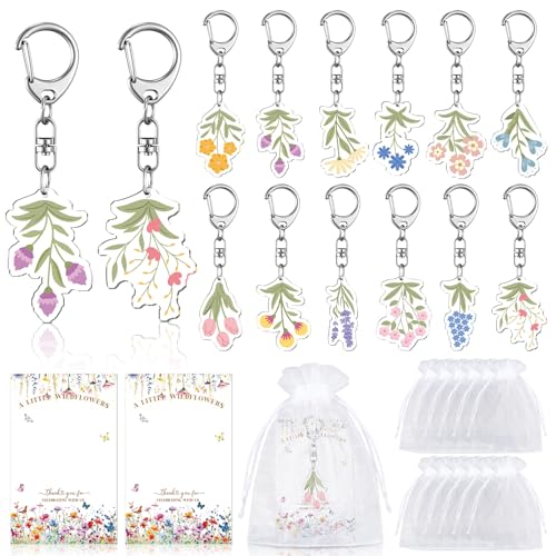 Liliaafar 72 Pcs Wildflower Party Favors Set Acrylic Wildflower Keychains with Thank You Cards & Organza Bags Gifts for Mothers Day Bridal Showers Bachelor Parties and Weddings - style: Wildflowers