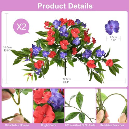 Hommyea Artificial Flowers for Outdoor, 2 PSC UV Resistant Fake Plants - color: Red Deep Blue