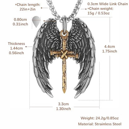 HZMAN Angel Wing Necklace for Men Women Stainless Steel Gothic Punk Angel Wing Cross/Angel Pendant Faith Amulet Jewelry Gift - color: Cross