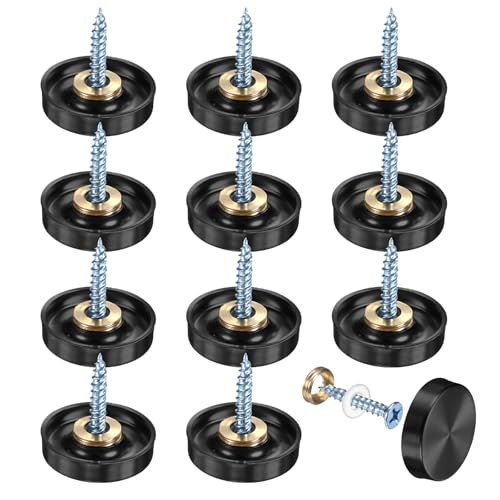 M METERXITY 12-Pack Screw Covers Caps, 0.86" Dia Stainless Steel Brushed Mirror Decorative Screws Cap Nails Fasteners for Sign Advertising Hardware/Bathroom Upholstery Head Covers [Black] - color: Black, size: 0.86"