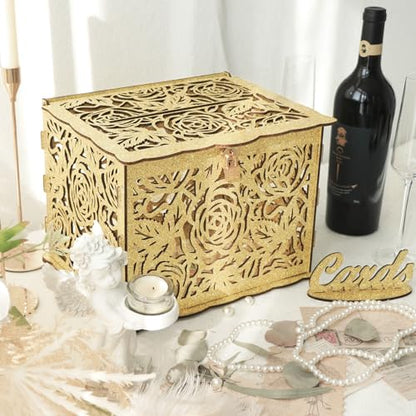 Glittery Gold Wedding Card Boxes for Reception, Gift Card Box for Wedding - color: Gold