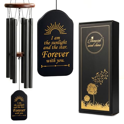 Memorial Wind Chimes for Loss of Loved One, Personalized with Text, Name & Date Sympathy Gifts for Loss of Loved One, Bereavement Memorial Gifts, Outdoor Chimes,37" Custom Windchime - color: Eternal Sunlight- Black